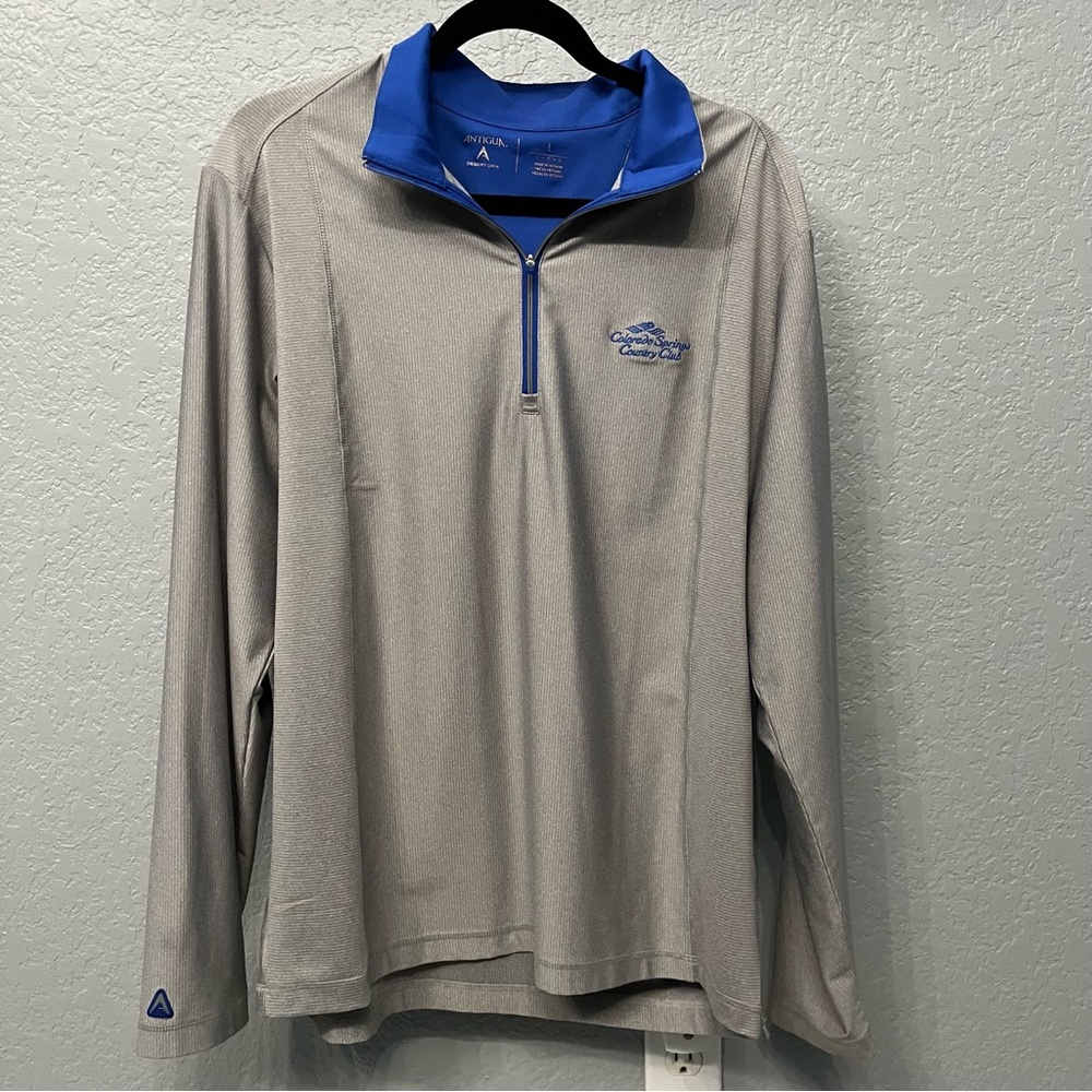 Antigua Blue and Gray Golf Quarter-Zip Pullover L